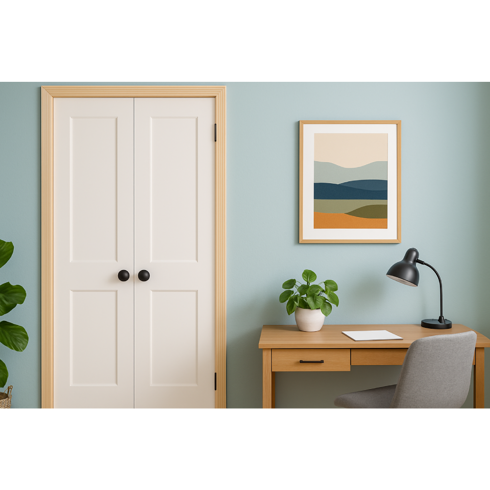 4/0x6/8 White Shaker 2-Panel Solid Core Primed MDF Prehung Interior French Door